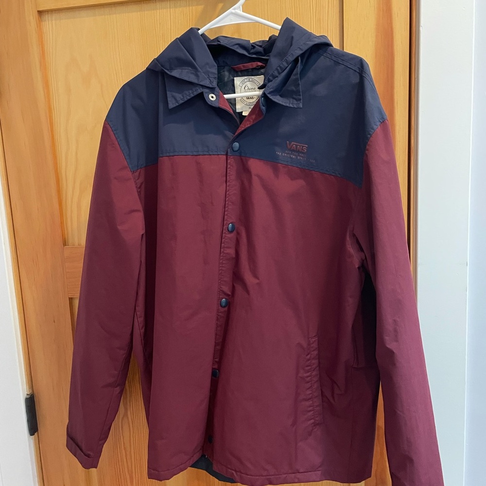 Van’s button up Rain jacket, XL, navy and maroon